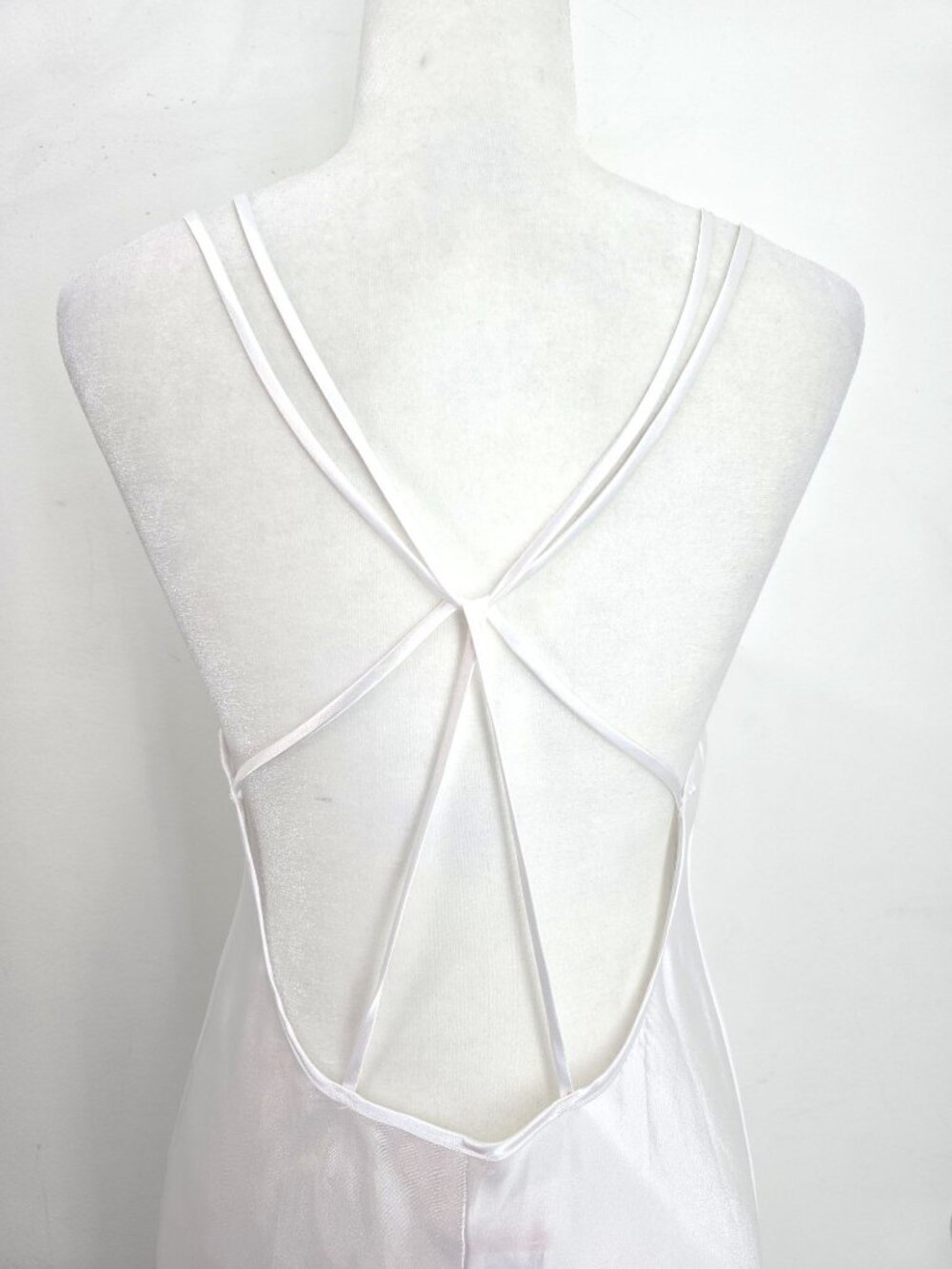 VTG 90s Angelique Sexy White Pegnoir Shiny Satin Lingerie  Nightgown Women M - Picture 3 of 9